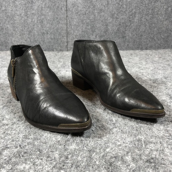 Lucky Brand Shoes - Lucky Brand Koben Ankle Booties Womens 8 M Black Leather Zip Block Heel LK-KOBEN